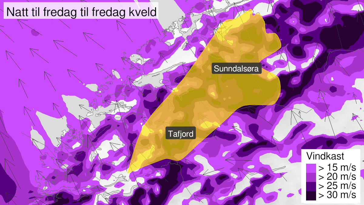 Map over Strong wind gusts, yellow level, Inner parts of Møre og Romsdal, 2023-01-06T00:00:00+00:00, 2023-01-06T18:00:00+00:00