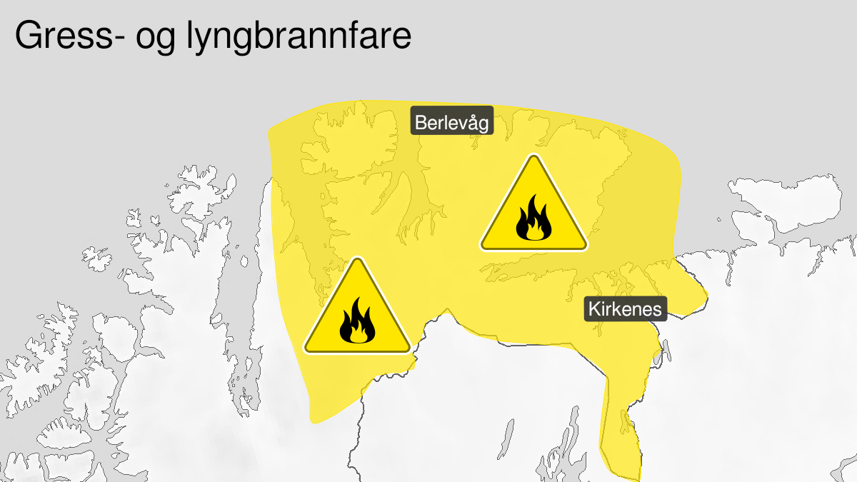 Kart over skogbrannfare ventes, gult nivå, Øst-Finnmark, 10 June 09:00 UTC til 15 June 06:00 UTC.