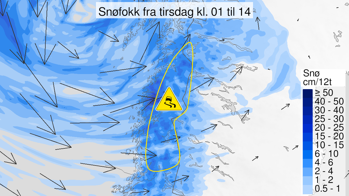 Map over Blowing snow, yellow level, Parts of Salten and Helgeland, 2023-03-21T01:00:00+00:00, 2023-03-21T14:00:00+00:00