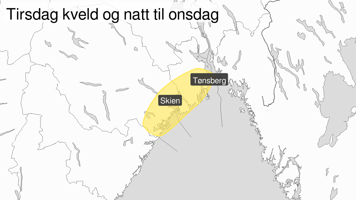 Is observert, gult nivå, Vestfold og Telemark, 17 December 20:00 UTC til 18 December 03:00 UTC.