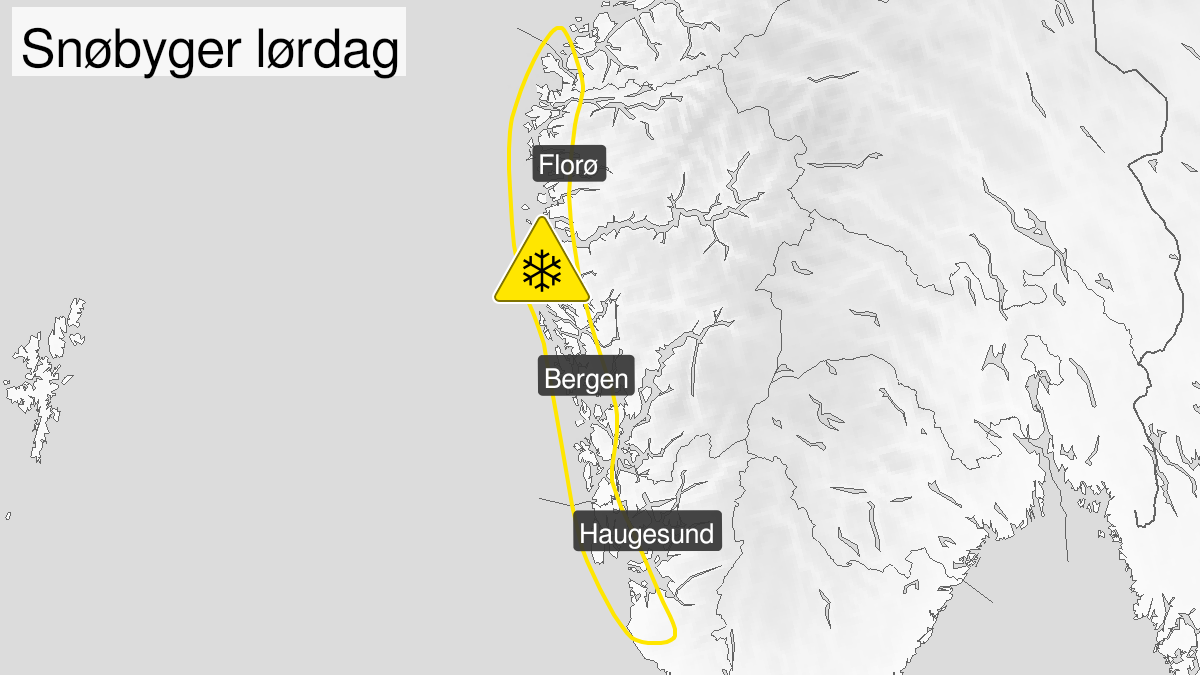 Kart over Snø, gult nivå, Ytre strøk av Vestland og Rogaland, 2023-03-11T00:00:00+00:00, 2023-03-12T09:00:00+00:00