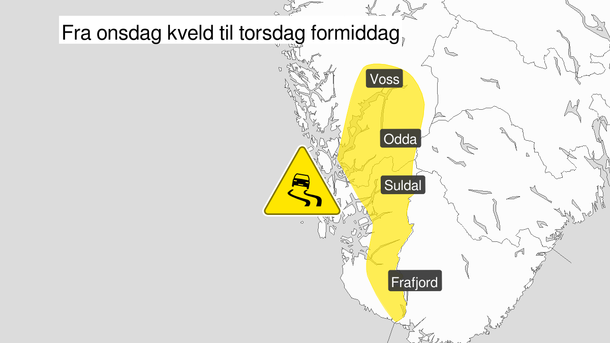 Kart over Is, gult nivå, Deler av Rogaland og Hordaland, 2023-11-01T18:00:00+00:00, 2023-11-02T09:00:00+00:00