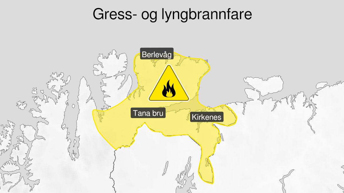 Kart over Skogbrannfare ventes, gult nivå, Deler av Øst-Finnmark, 2022-07-06T10:00:00+00:00, 2022-07-08T08:00:00+00:00