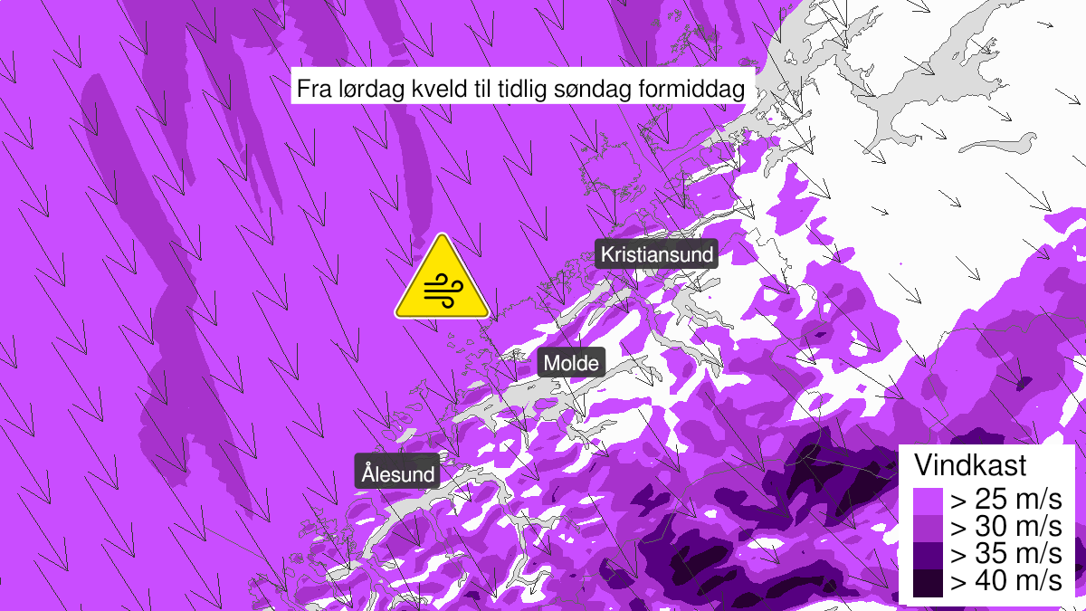 Kart over kraftige vindkast, gult nivå, Møre og Romsdal, 29 January 18:00 UTC til 30 January 06:00 UTC.
