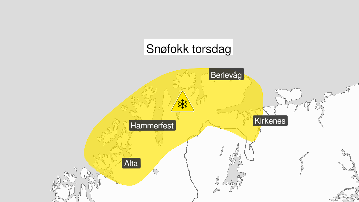 Kart over kraftig snøfokk, gult nivå, Kyst- og fjordstrøkene i Finnmark, 24 March 09:00 UTC til 24 March 23:00 UTC.