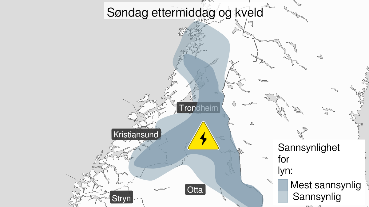 Kart over Mye lyn, gult nivå, Nordlige deler av Sør-Norge, 2024-08-04T10:00:00+00:00, 2024-08-04T21:00:00+00:00