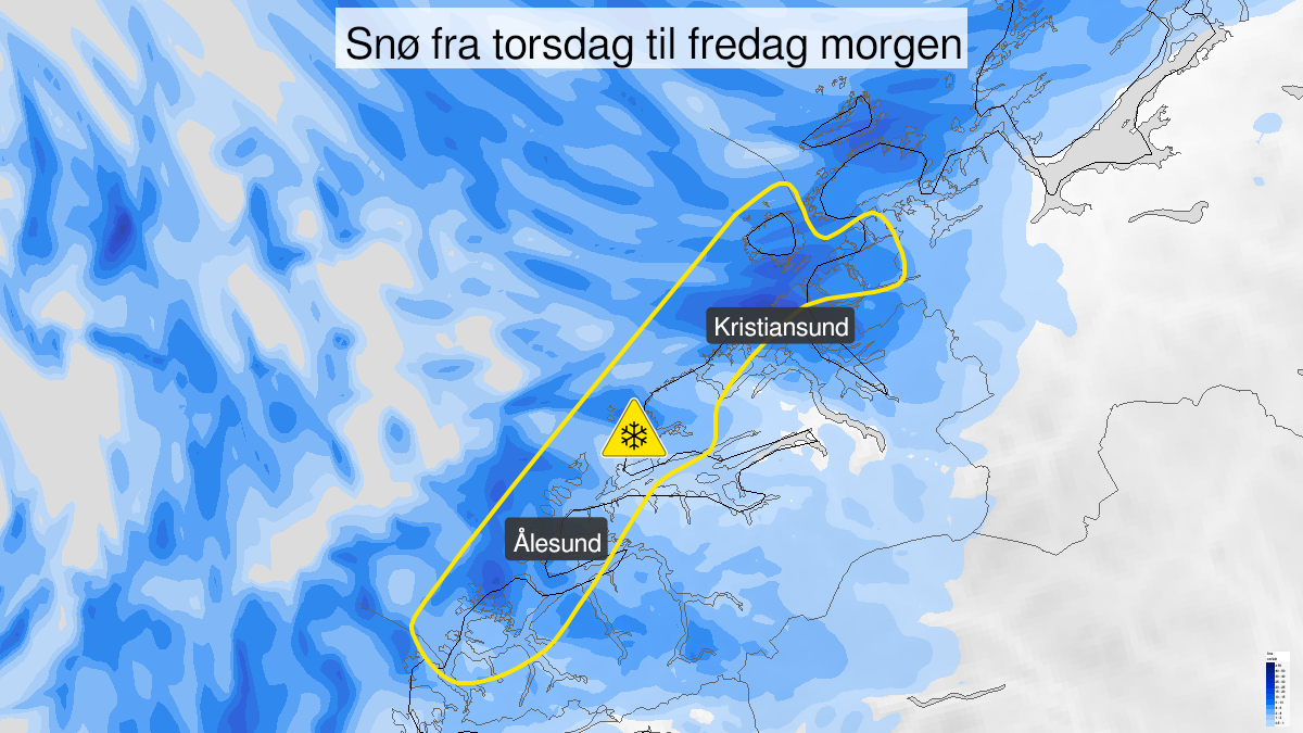 Kart over Snø, gult nivå, Deler av Møre og Romsdal, 2024-02-08T10:00:00+00:00, 2024-02-09T06:00:00+00:00