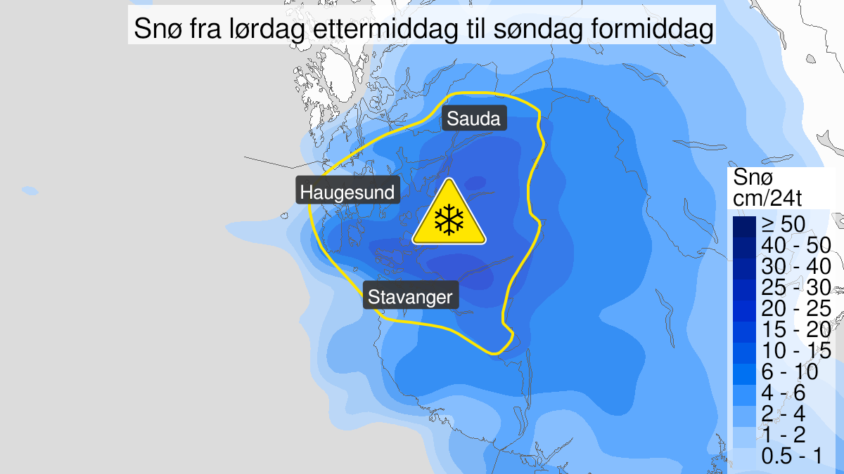 Kart over Snø, gult nivå, Deler av Rogaland, 2023-12-02T11:00:00+00:00, 2023-12-03T11:00:00+00:00