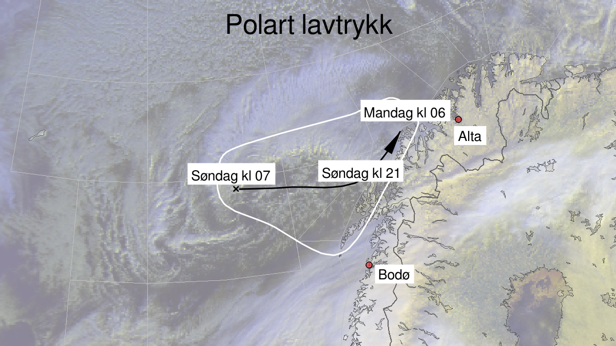 Polart lavtrykk pågår, gult nivå, Lofoten, Vesterålen, Troms og Kyst- og fjordstrøkene i Vest-Finnmark, 15 March 20:00 UTC til 16 March 07:00 UTC.