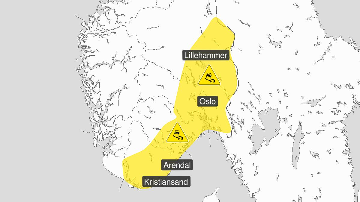 Kart over Is, gult nivå, Deler av Østlandet, 2022-12-29T06:00:00+00:00, 2022-12-29T21:00:00+00:00