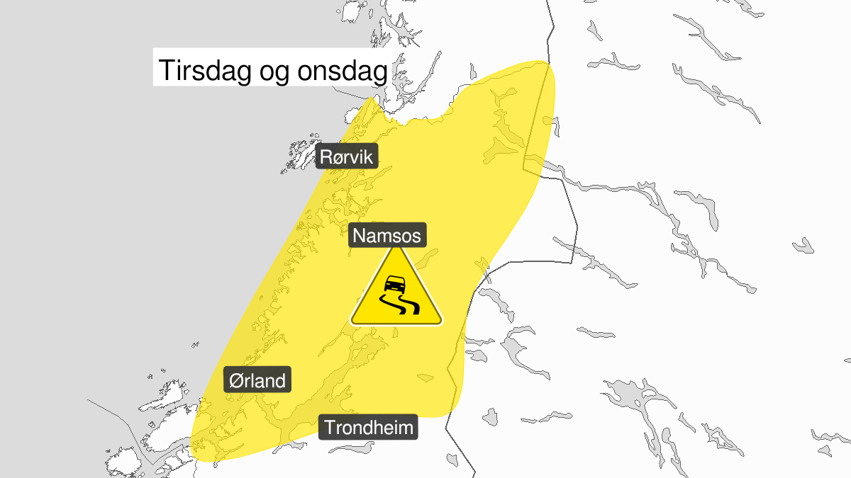 Kart over Is, gult nivå, Deler av Trøndelag, 2022-12-20T18:00:00+00:00, 2022-12-21T16:00:00+00:00
