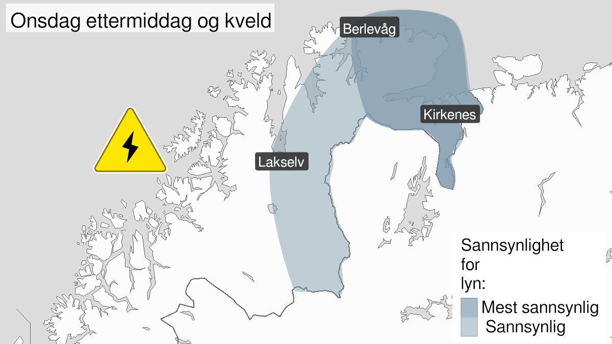 Kart over Mye lyn, gult nivå, østlige deler av Finnmark, 2022-07-27T11:00:00+00:00, 2022-07-27T20:00:00+00:00