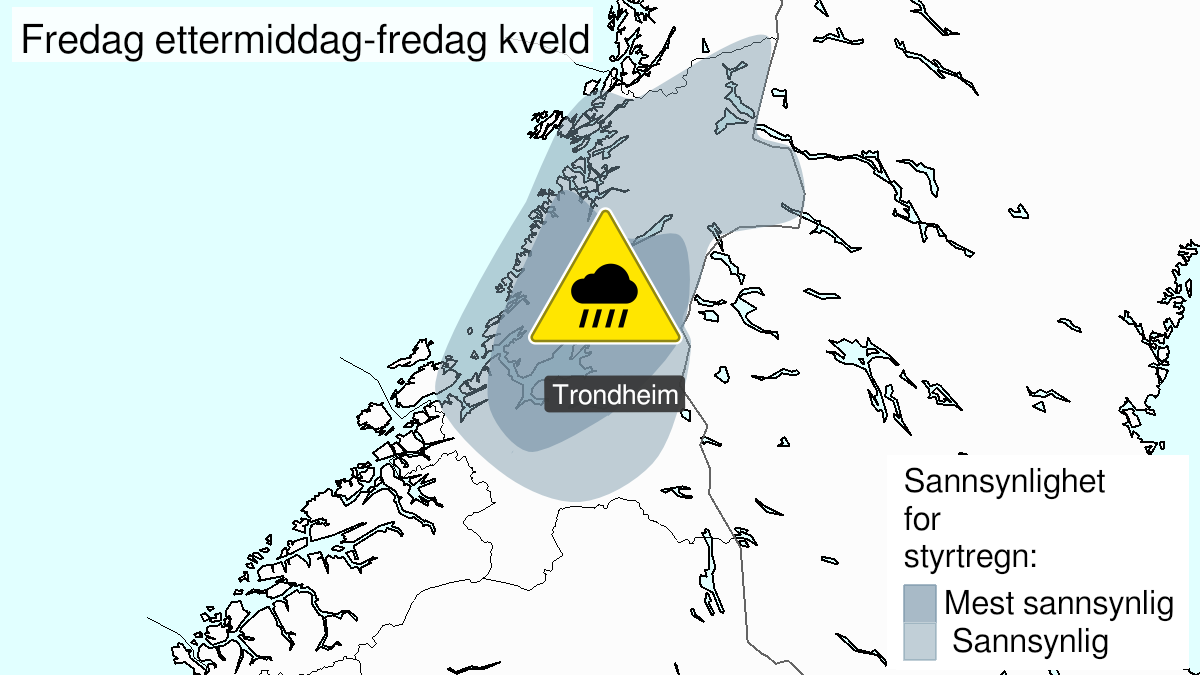 Kart over styrtregn, gult nivå, Trøndelag, 04 September 12:00 UTC til 04 September 21:00 UTC.