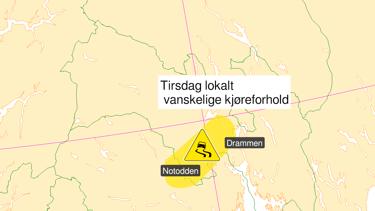 Kart over Is, gult nivå, Deler av Viken og Telemark, 2023-01-24T10:00:00+00:00, 2023-01-24T12:00:00+00:00