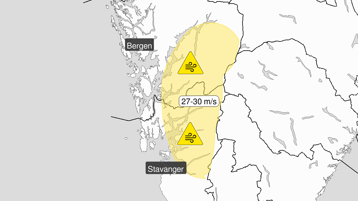 Strong wind gusts, yellow level, Ryfylke, 16 March 22:00 UTC to 17 March 06:00 UTC.