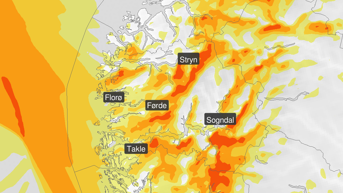 Strong wind gusts, yellow level, Sogn og Fjordane, 12 March 12:00 UTC to 13 March 00:00 UTC.