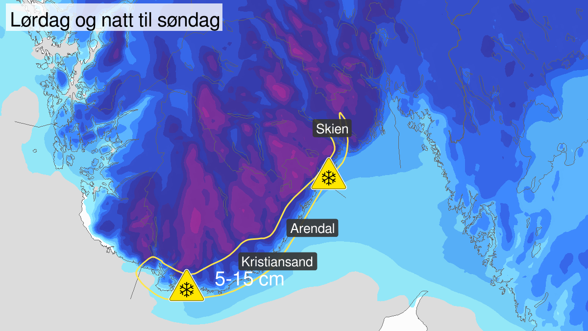 Mye snø, gult nivå, Telemark og Agder, 29 February 06:00 UTC til 01 March 10:00 UTC.