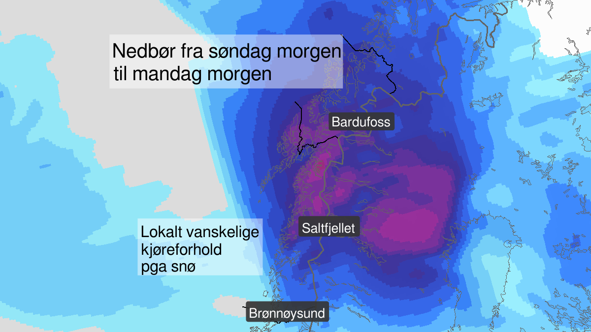 Mye snø, gult nivå, Salten, Ofoten, Lofoten, Vesterålen og Sør-Troms, 12 May 10:00 UTC til 13 May 10:00 UTC.