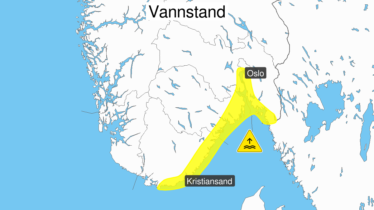 High water level, yellow level, Vestfold and Telemark, 17 February 07:00 UTC to 17 February 13:00 UTC.