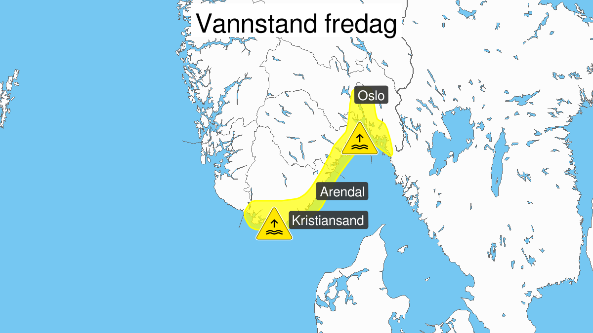 High water level, yellow level, Oestfold, Oslo, Akershus, Buskerud and Vestfold, 21 February 13:00 UTC to 21 February 19:00 UTC.