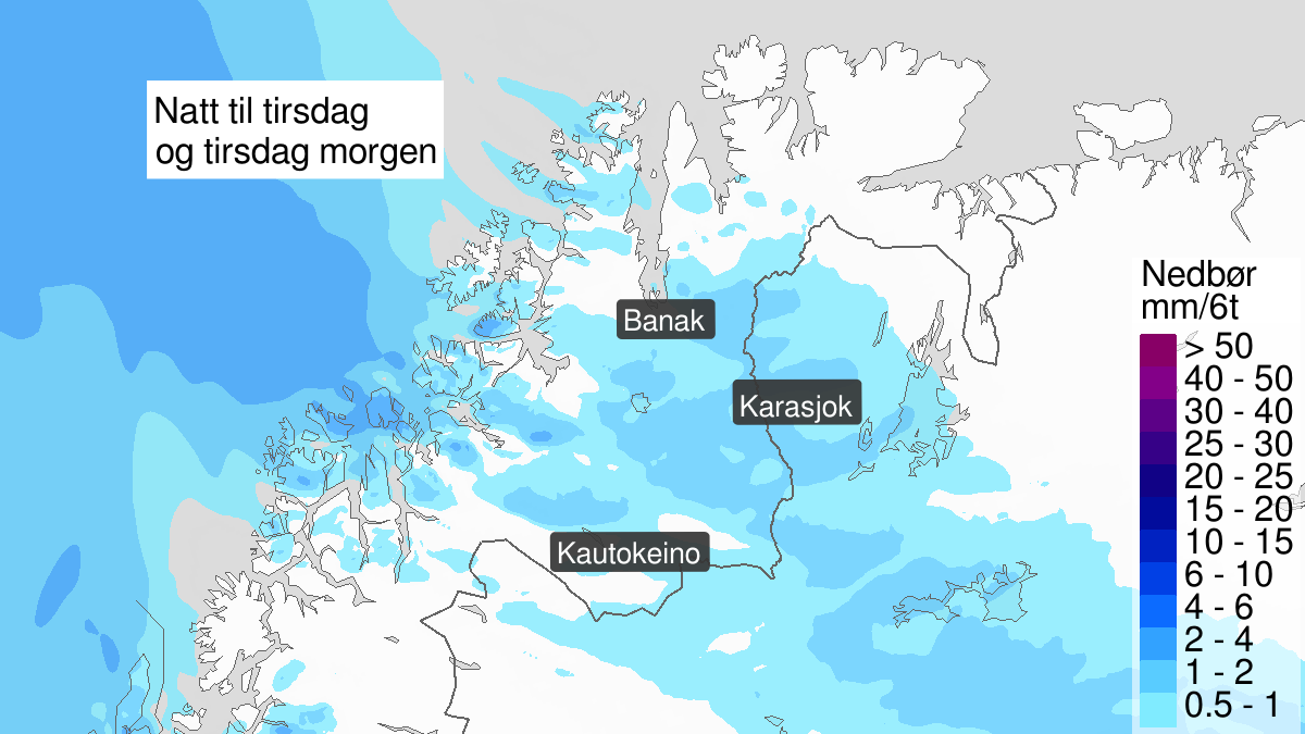 Is, gult nivå, Vest-Finnmark med Vidda, 07 January 00:00 UTC til 07 January 09:00 UTC.