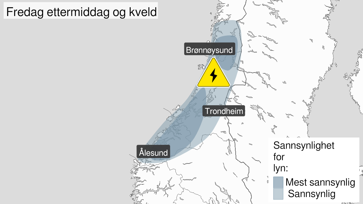 Kart over mye lyn, gult nivå, Møre og Romsdal og Trøndelag og Helgeland, 09 July 11:00 UTC til 09 July 20:00 UTC.