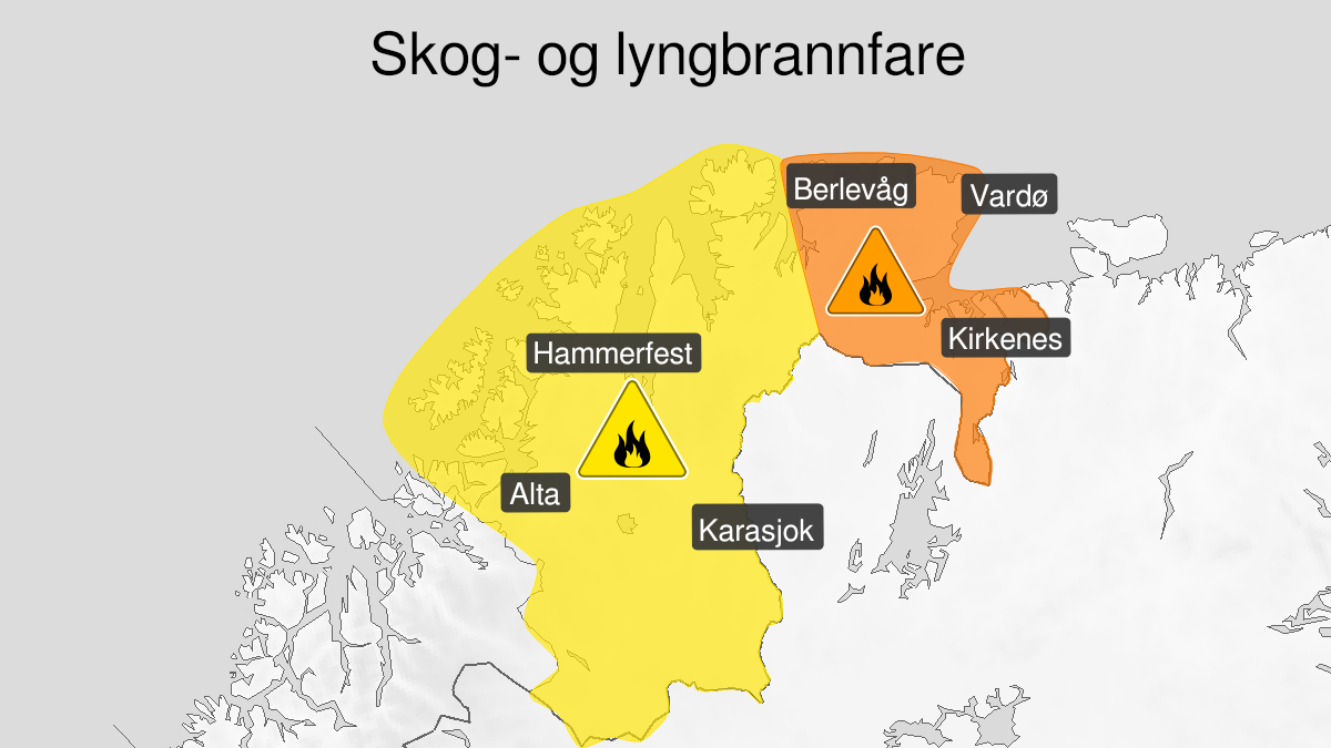 Kart over Skogbrannfare, gult nivå, Store deler av Finnmark, 2024-09-07T22:00:00+00:00, 2024-09-17T22:00:00+00:00