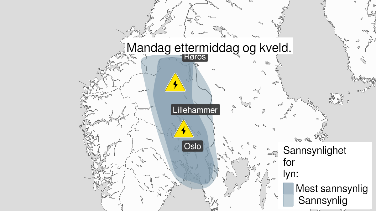 Kart over Mye lyn, gult nivå, Østlandet, 2022-06-27T12:00:00+00:00, 2022-06-28T04:00:00+00:00