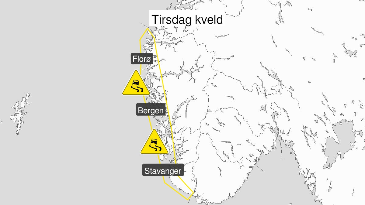 Map over Ice, yellow level, Outer parts of Vestlandet south of Stad, 2023-12-26T15:00:00+00:00, 2023-12-27T03:00:00+00:00