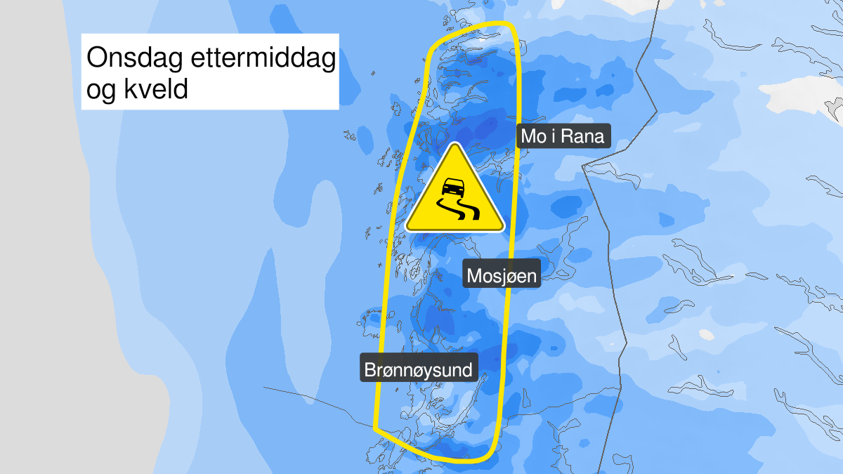 Map over Ice, yellow level, Outer region of Helgeland, 2023-02-22T12:00:00+00:00, 2023-02-22T19:00:00+00:00
