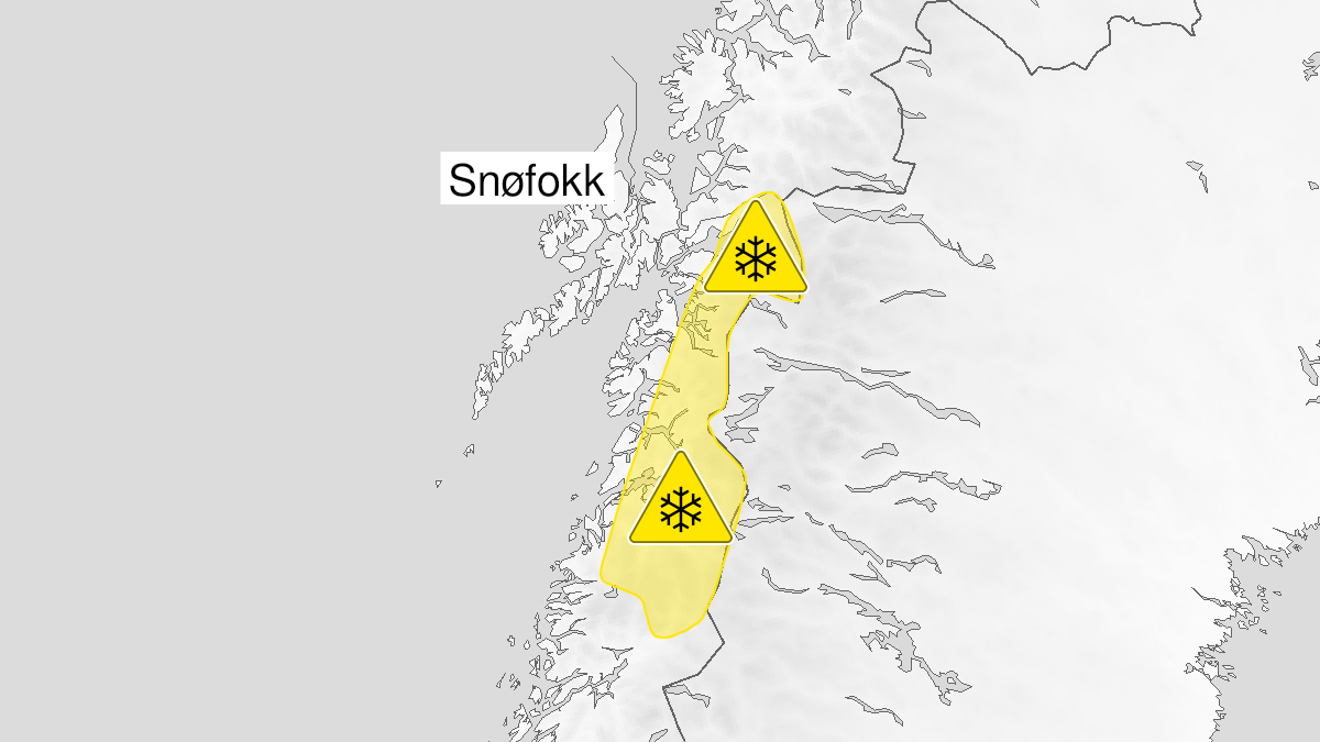 Map of blowing snow, yellow level, Saltfjellet, Salten and Ofoten, 02 April 06:00 UTC to 02 April 18:00 UTC.