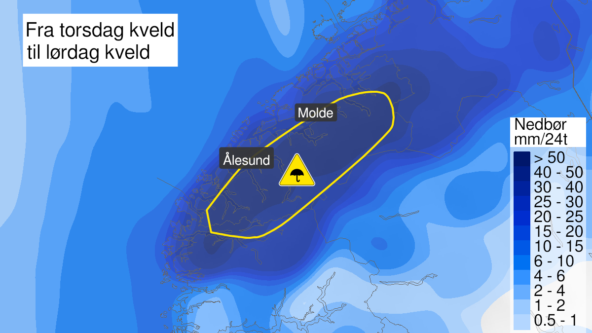 Kart over Mye regn, gult nivå, Møre og Romsdal, 2022-09-16T12:00:00+00:00, 2022-09-17T16:00:00+00:00