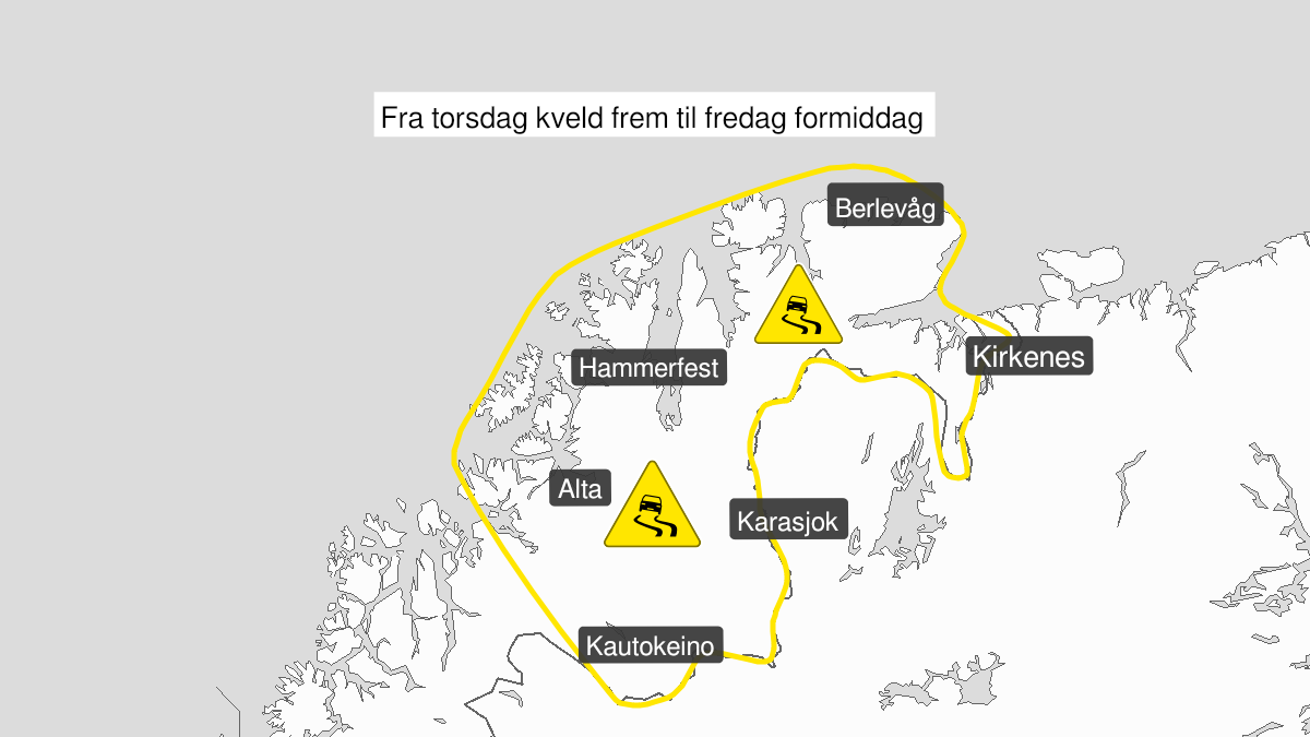Map of ice observed, yellow level, Finnmark, 28 October 05:00 UTC to 29 October 06:00 UTC.