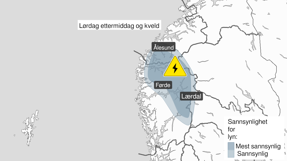Kart over Mye lyn, gult nivå, Deler av Vestland og Sunnmøre, 2022-06-25T12:00:00+00:00, 2022-06-25T23:00:00+00:00