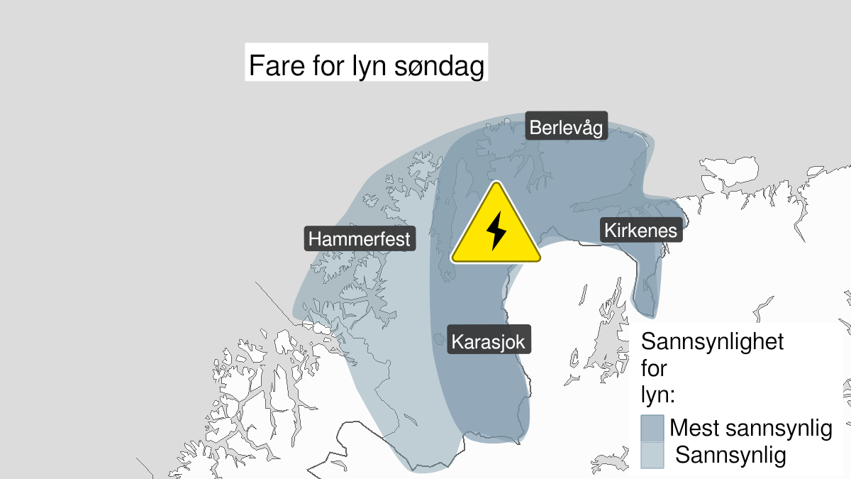 Kart over Mye lyn, gult nivå, Finnmark, 2024-07-28T08:00:00+00:00, 2024-07-28T22:00:00+00:00