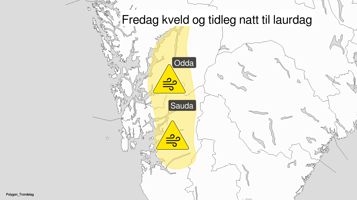 Strong wind gusts, yellow level, Ryfylke and Hardanger, 20 December 17:00 UTC to 21 December 03:00 UTC.