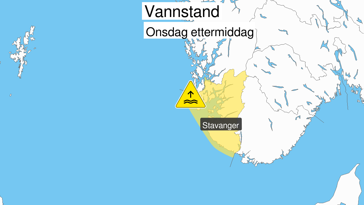 High water level, yellow level, Rogaland, 11 March 09:00 UTC to 11 March 14:00 UTC.