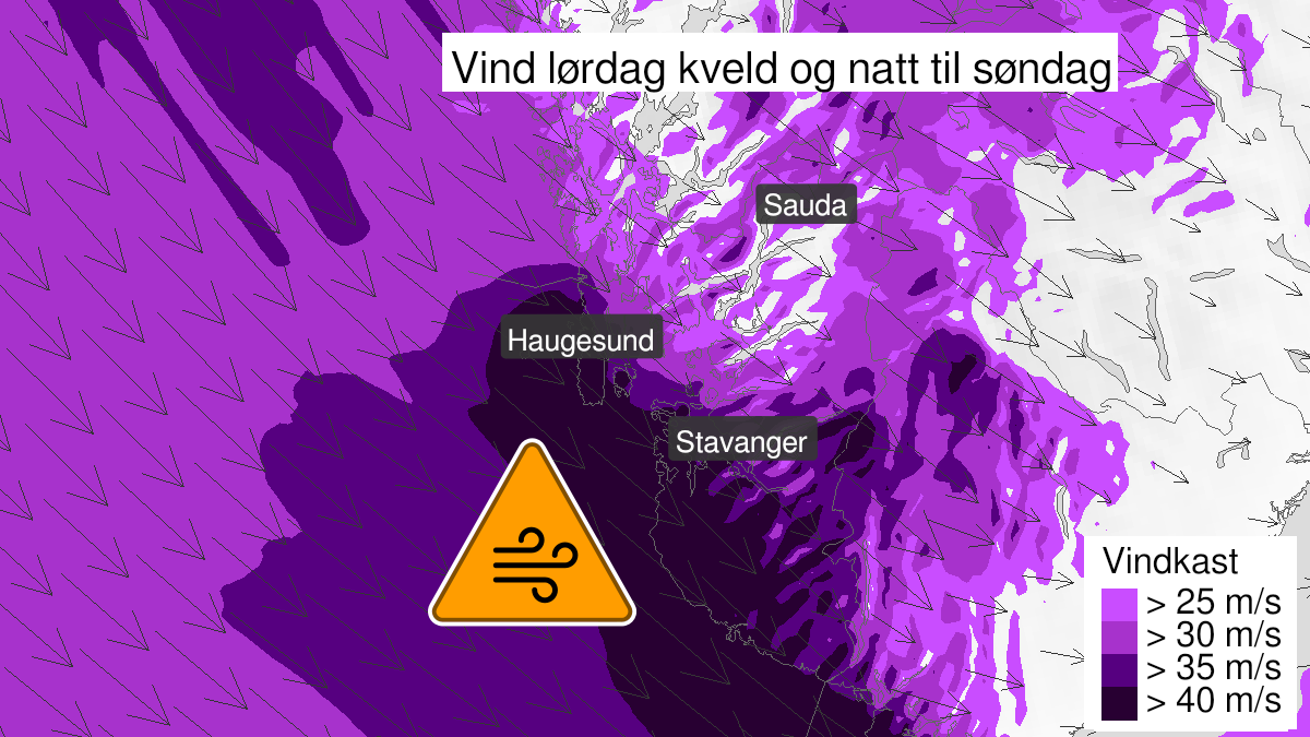 Kart over svært kraftige vindkast, oransje nivå, Rogaland, 29 January 15:00 UTC til 30 January 06:00 UTC.