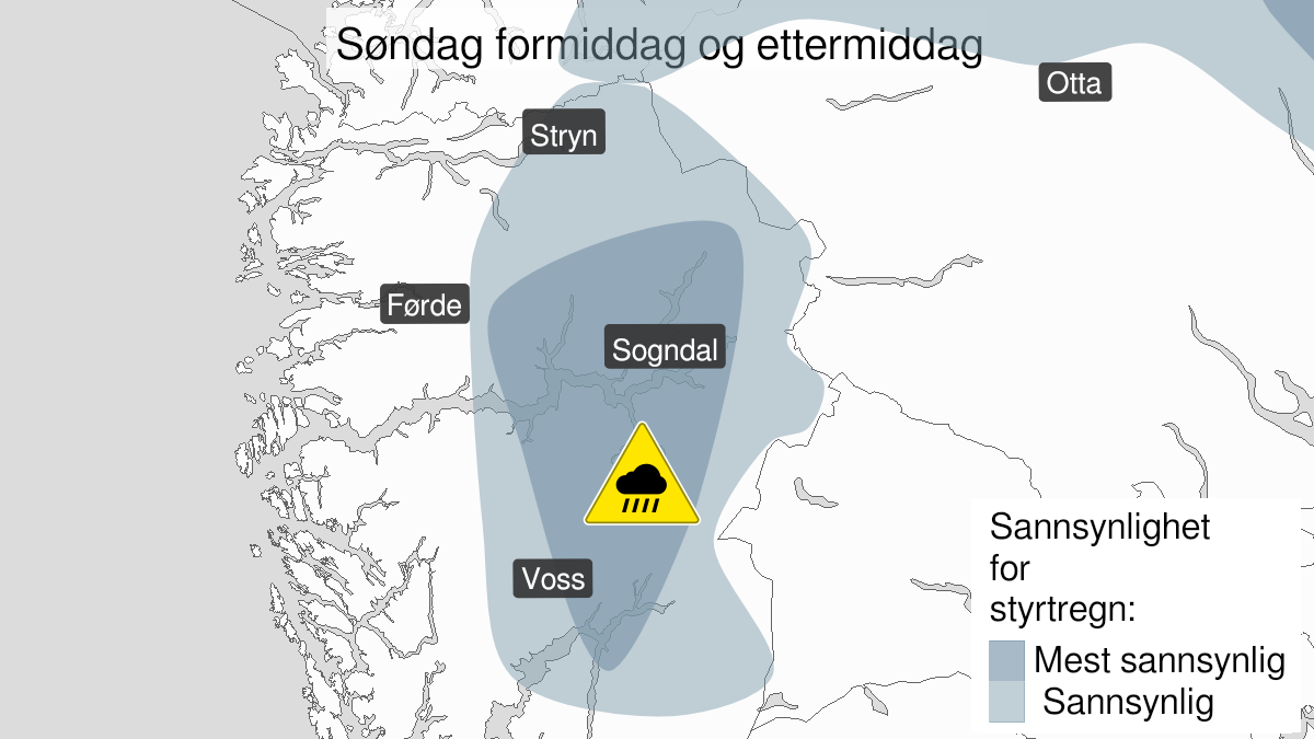 Map over Heavy rainshowers, yellow level, Inner parts of Vestland, 2024-08-04T06:00:00+00:00, 2024-08-04T14:00:00+00:00