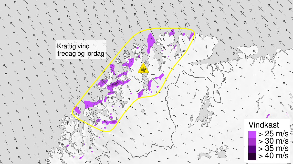 Strong wind gusts, yellow level, Kyst- and fjordstroekene i Finnmark, 31 January 03:00 UTC to 01 February 21:00 UTC.