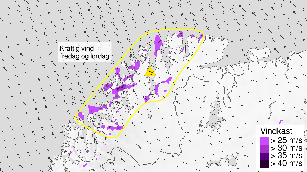 Kraftige vindkast, gult nivå, Kyst- og fjordstrøkene i Finnmark, 31 January 03:00 UTC til 01 February 21:00 UTC.