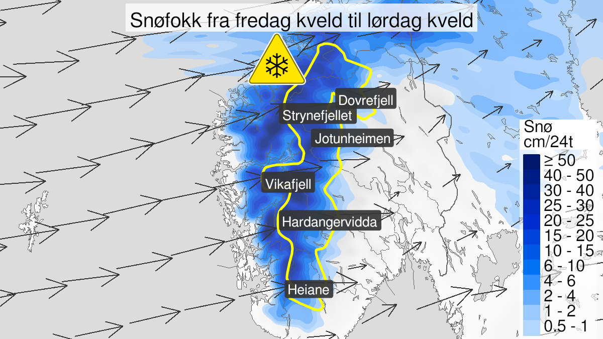 Map over Blowing snow, yellow level, Mountains southern Norway, 2024-02-02T18:00:00+00:00, 2024-02-03T21:00:00+00:00