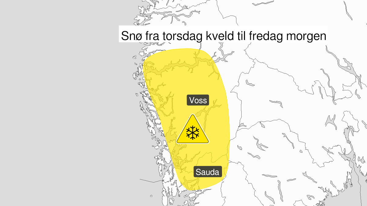 Kart over Snø, gult nivå, Deler av Vestlandet sør for Stad, 2023-02-02T20:00:00+00:00, 2023-02-03T07:00:00+00:00