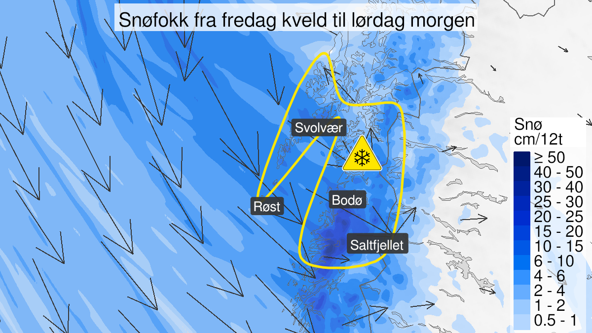 Map over Blowing snow, yellow level, Large parts of Nordland, 2023-03-03T18:00:00+00:00, 2023-03-04T06:00:00+00:00