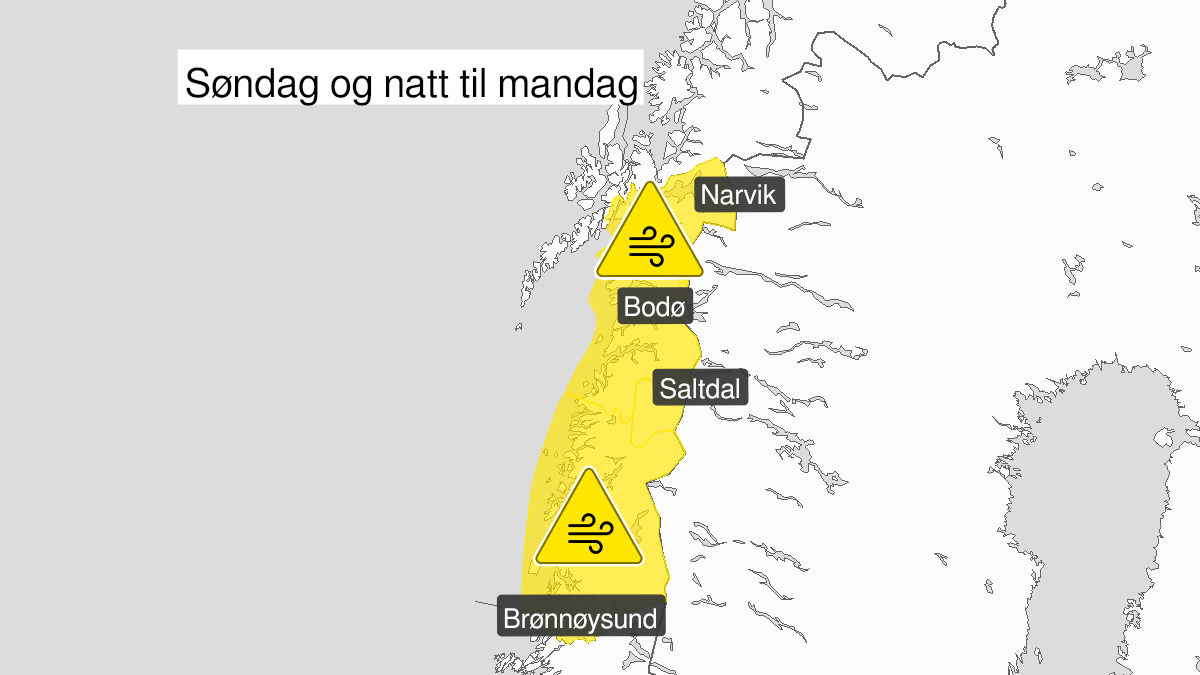 Map of strong wind gusts, yellow level, Helgeland, Saltfjellet, Salten and Ofoten, 03 October 08:00 UTC to 04 October 03:00 UTC.