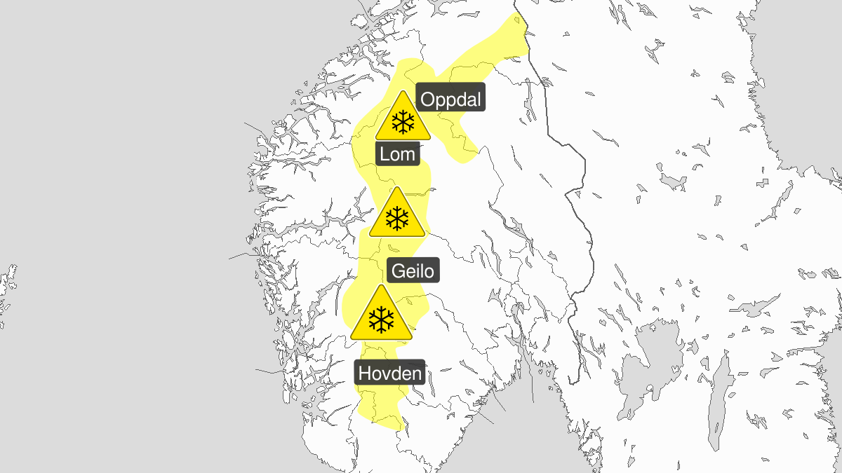 Kraftig snøfokk, gult nivå, Fjellet i Sør-Norge, 11 December 11:00 UTC til 12 December 12:00 UTC.