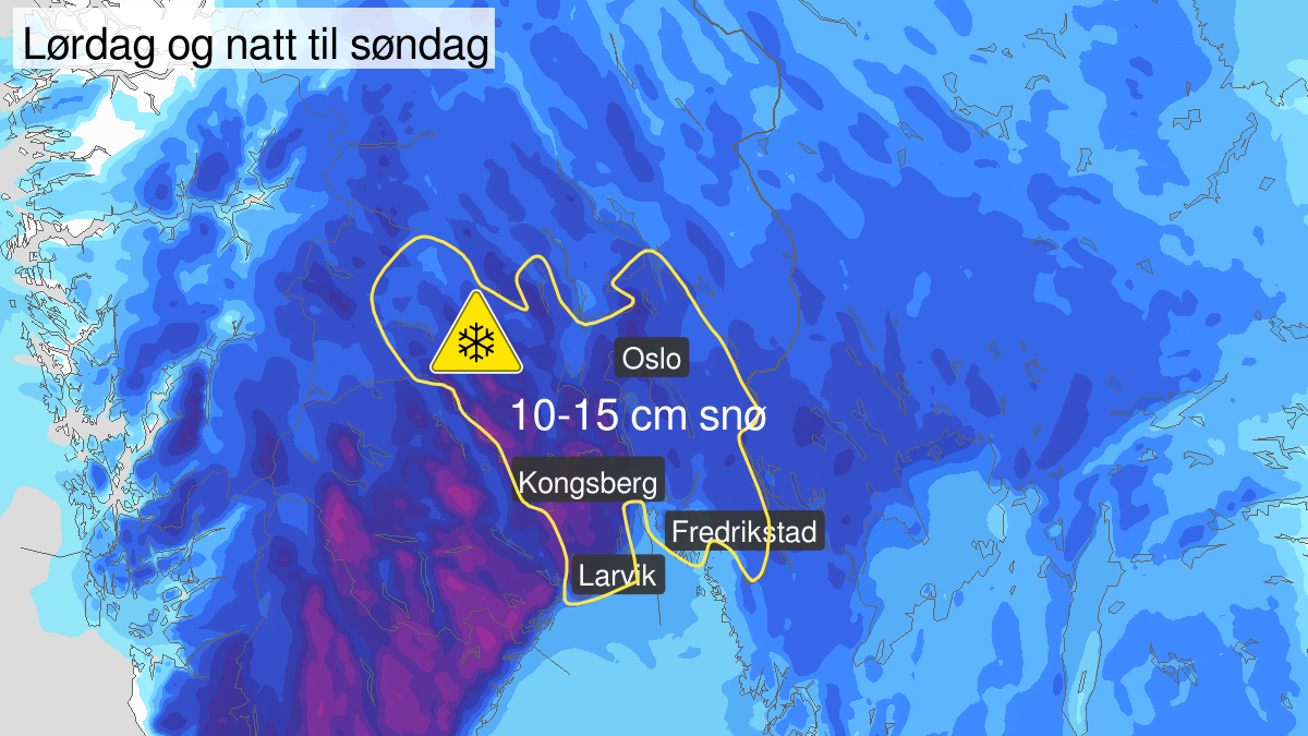 Heavy snow, yellow level, Oestfold, Oslo, Akershus, Buskerud and Vestfold, 29 February 11:00 UTC to 01 March 11:00 UTC.