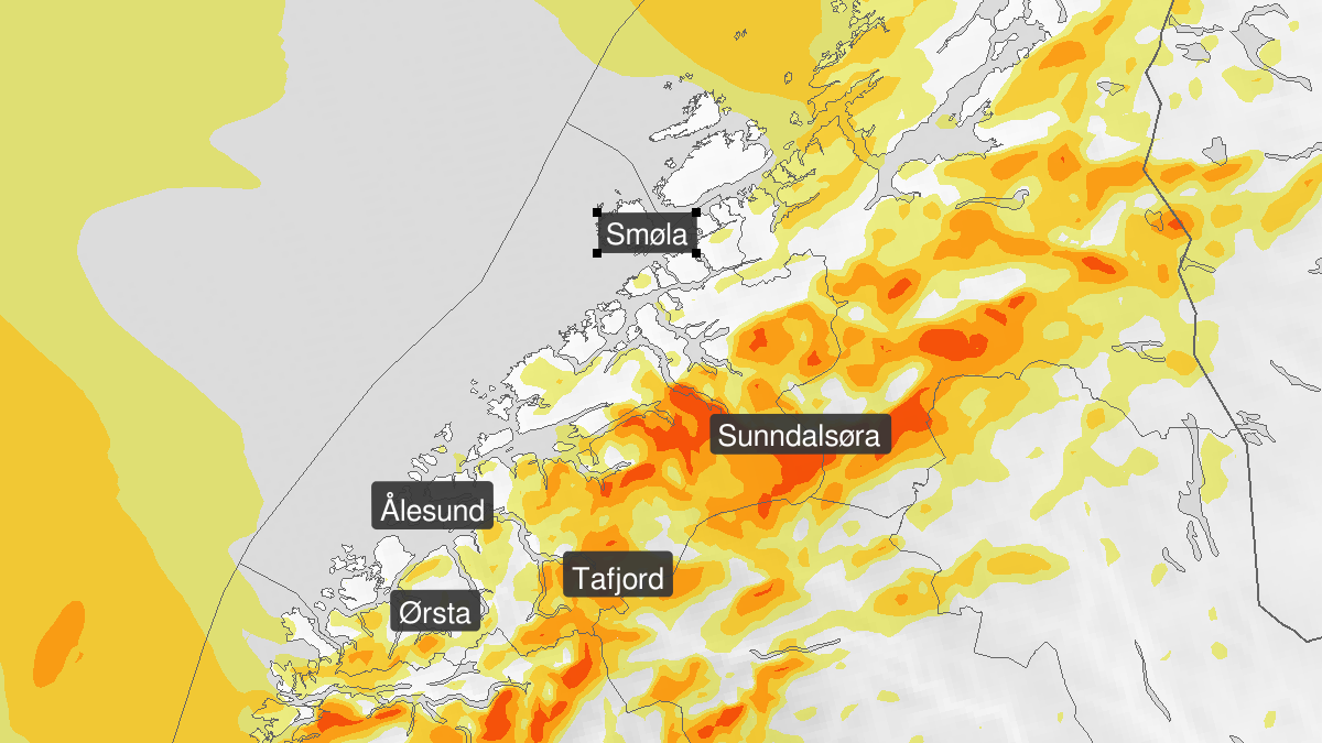 Strong wind gusts, yellow level, Møre og Romsdal, 12 March 12:00 UTC to 13 March 03:00 UTC.