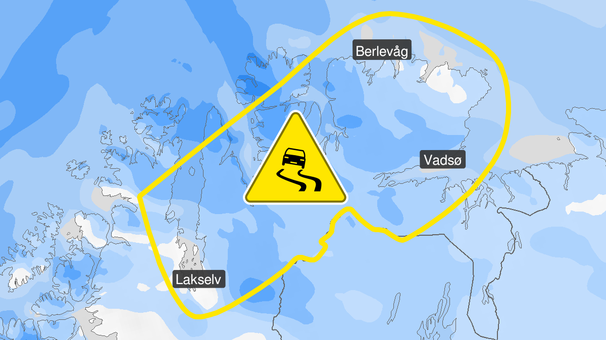 Kart over Is, gult nivå, Øst-Finnmark, 2023-01-27T18:00:00+00:00, 2023-01-28T03:00:00+00:00