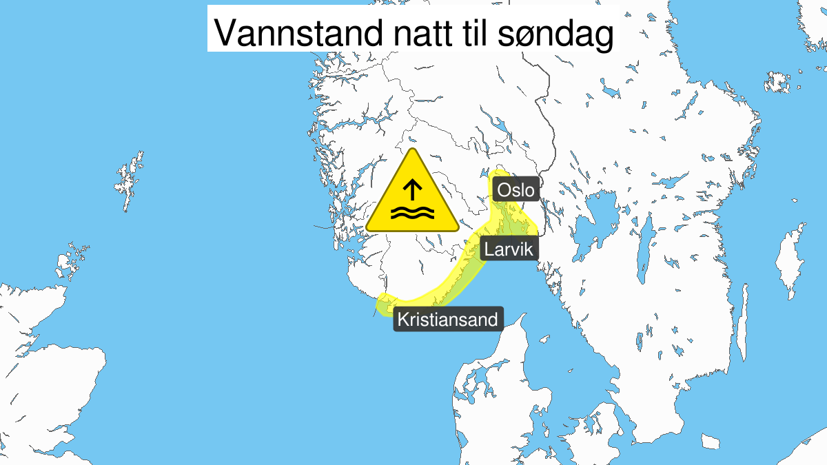 Høy vannstand, gult nivå, Agder, 23 February 01:00 UTC til 23 February 08:00 UTC.